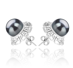 9-10mm AAA Quality Tahitian Cultured Pearl Earring Pair in Leonie Black