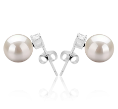 8-9mm AAAA Quality Freshwater Cultured Pearl Earring Pair in Eternity White