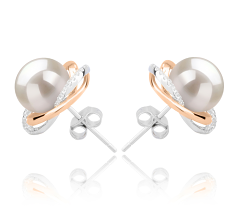 8-9mm AAAA Quality Freshwater Cultured Pearl Earring Pair in Zina White