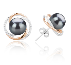 8-9mm AAAA Quality Freshwater Cultured Pearl Earring Pair in Zina Black