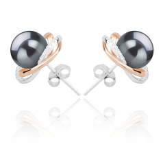 8-9mm AAAA Quality Freshwater Cultured Pearl Earring Pair in Zina Black