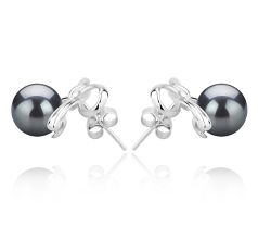 8-9mm AAA Quality Tahitian Cultured Pearl Earring Pair in Kayla Black