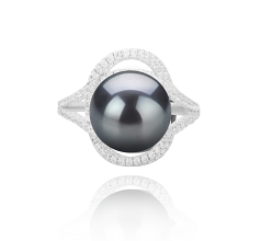 10-11mm AAA Quality Tahitian Cultured Pearl Ring in Maddie Black