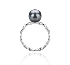 7-8mm AAAA Quality Freshwater Cultured Pearl Ring in Wave Black