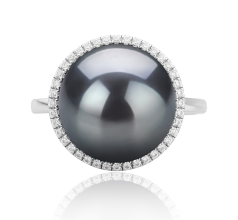 12-13mm AA Quality Tahitian Cultured Pearl Ring in Yanaka Black