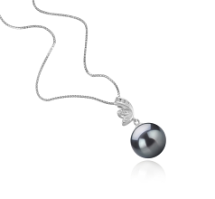 11-12mm AAA Quality Tahitian Cultured Pearl Pendant in Justine Black