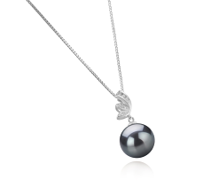 11-12mm AAA Quality Tahitian Cultured Pearl Pendant in Justine Black