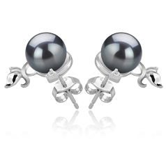 7-8mm AA Quality Japanese Akoya Cultured Pearl Earring Pair in Gilda Black