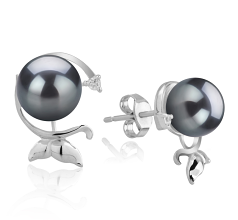 7-8mm AA Quality Japanese Akoya Cultured Pearl Earring Pair in Gilda Black