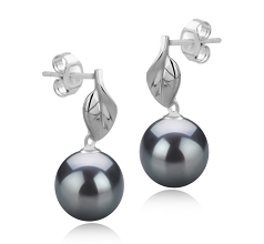 8-9mm AAAA Quality Freshwater Cultured Pearl Earring Pair in Leaf Black