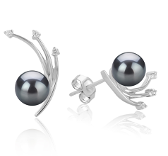 6-7mm AA Quality Japanese Akoya Cultured Pearl Earring Pair in Rosie Black