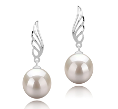 9-10mm AAAA Quality Freshwater Cultured Pearl Earring Pair in Wing White