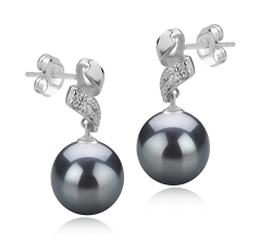 9-10mm AAA Quality Tahitian Cultured Pearl Earring Pair in Blair Black