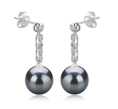 9-10mm AAA Quality Tahitian Cultured Pearl Earring Pair in Ariel Black