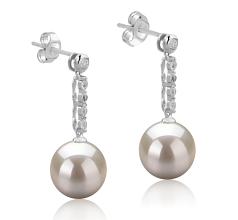 9-10mm AAAA Quality Freshwater Cultured Pearl Earring Pair in Ariel White