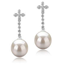 10-11mm AAAA Quality Freshwater Cultured Pearl Earring Pair in Raquel White