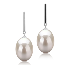 9-10mm AAA Quality Freshwater Cultured Pearl Earring Pair in Melinda White