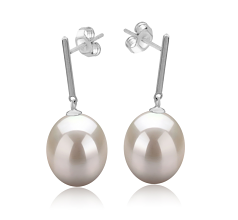 9-10mm AAA Quality Freshwater Cultured Pearl Earring Pair in Melinda White