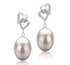 9-10mm AAA Quality Freshwater Cultured Pearl Earring Pair in Laura White