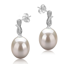 9-10mm AAA Quality Freshwater Cultured Pearl Earring Pair in Lucille White