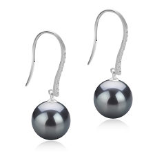 10-11mm AAA Quality Tahitian Cultured Pearl Earring Pair in Janet fishhook Black