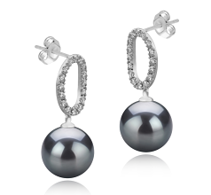 9-10mm AAA Quality Tahitian Cultured Pearl Earring Pair in Sabrina Black