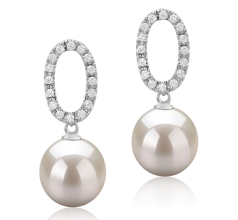 9-10mm AAAA Quality Freshwater Cultured Pearl Earring Pair in Sabrina White