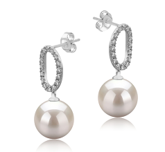 9-10mm AAAA Quality Freshwater Cultured Pearl Earring Pair in Sabrina White