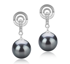 8-9mm AAAA Quality Freshwater Cultured Pearl Earring Pair in Madonna Black