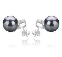 10-11mm AAA Quality Tahitian Cultured Pearl Earring Pair in Hailey Black