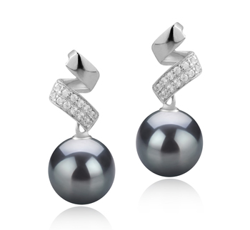 9-10mm AAA Quality Tahitian Cultured Pearl Earring Pair in Blair Black