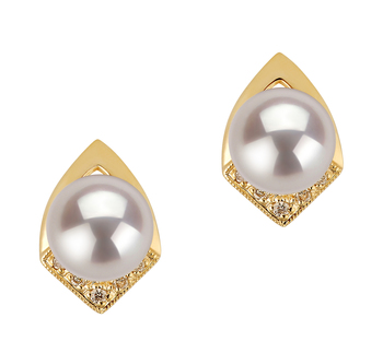 7-8mm AAA Quality Japanese Akoya Cultured Pearl Earring Pair in Catrina White