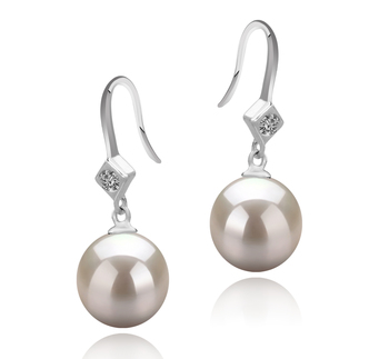 8-9mm AAAA Quality Freshwater Cultured Pearl Earring Pair in Ethel White