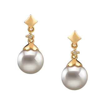 7-8mm AA Quality Japanese Akoya Cultured Pearl Earring Pair in Georgia White