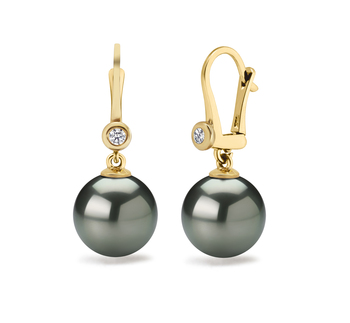 10-11mm AAA Quality Tahitian Cultured Pearl Earring Pair in Illuminate Black