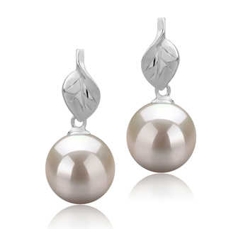 8-9mm AAAA Quality Freshwater Cultured Pearl Earring Pair in Leaf White