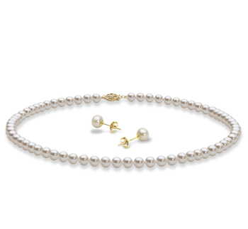 5-6mm AAA Quality Freshwater Cultured Pearl Set in Necklace and Earrings White