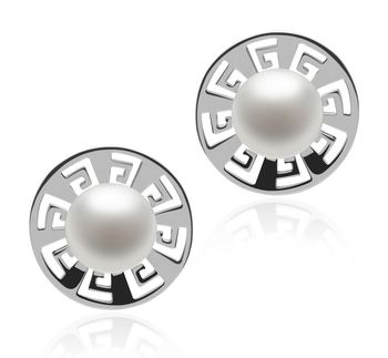 8-9mm AAA Quality Freshwater Cultured Pearl Earring Pair in Noah White