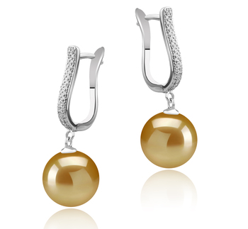 10-11mm AAA Quality South Sea Cultured Pearl Earring Pair in Ophelia Gold