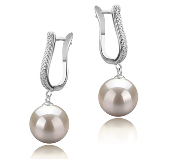 10-11mm AAAA Quality Freshwater Cultured Pearl Earring Pair in Ophelia White