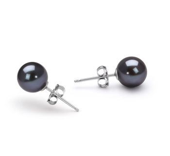 6-7mm AAAA Quality Freshwater Cultured Pearl Earring Pair in Black