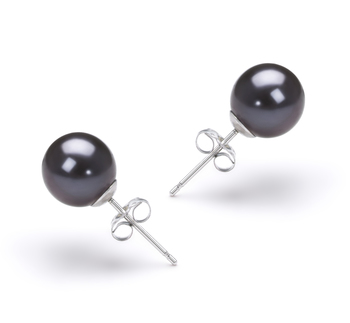 7-8mm AAAA Quality Freshwater Cultured Pearl Earring Pair in Black