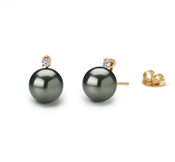 9-10mm AAA Quality Tahitian Cultured Pearl Earring Pair in Eternity Black