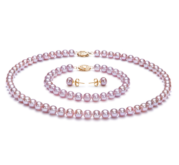 6-6.5mm AA Quality Freshwater Cultured Pearl Set in Lavender