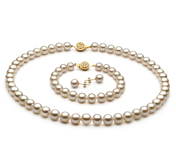 7-8mm AAAA Quality Freshwater Cultured Pearl Set in White