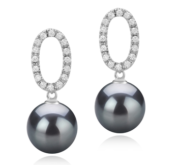 9-10mm AAA Quality Tahitian Cultured Pearl Earring Pair in Sabrina Black