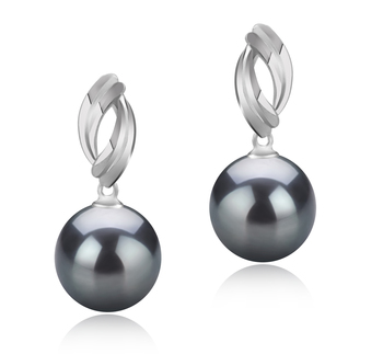 9-10mm AAA Quality Tahitian Cultured Pearl Earring Pair in Shamara Black