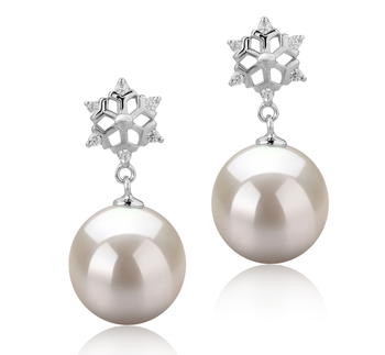 10-11mm AAAA Quality Freshwater Cultured Pearl Earring Pair in Snow White