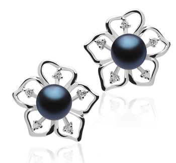 7-8mm AAAA Quality Freshwater Cultured Pearl Earring Pair in Sunflower Black