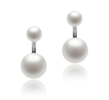 6-11mm AAA Quality Freshwater Cultured Pearl Earring Pair in Zelda White